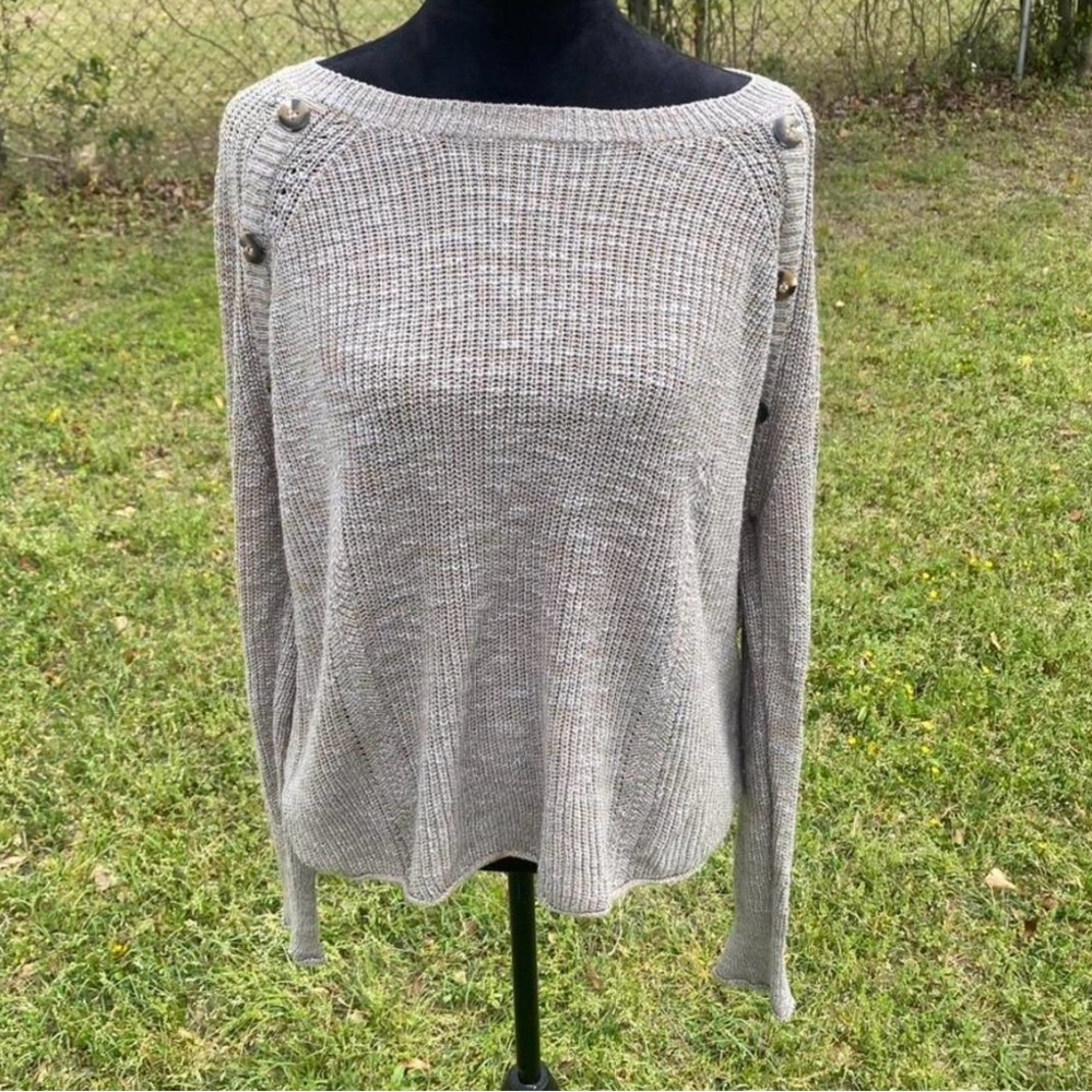 Boatneck Button-Shoulder Knit Sweater